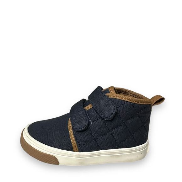 Old Navy Quilted Sneaker Boots High Top Blue Brown Double Strap Boys Size 5 - Picture 5 of 11